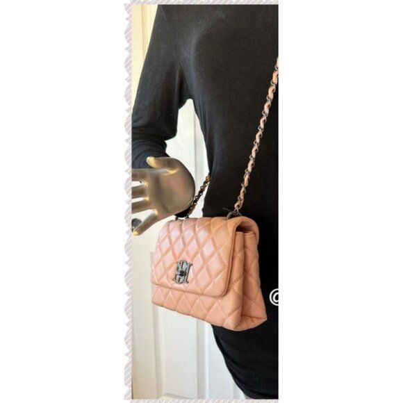 Badgley Mischka Quilted Crossbody Bag Blush Pink Chain Strap Gun Metal NWT - Picture 5 of 9